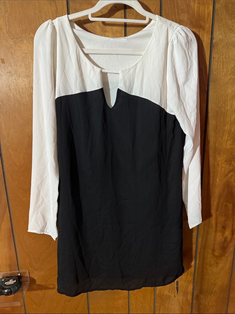 Everly Black and White Long-Sleeve Colorblock Dress